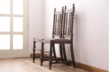 イギリスアンティーク　オーク材製チェア2脚セット(ダイニングチェア、椅子)(R-048453)