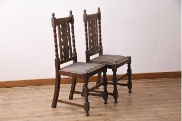 イギリスアンティーク　オーク材製チェア2脚セット(ダイニングチェア、椅子)(R-048453)