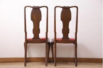 イギリスアンティーク　ウォールナット材　美しいバーズアイの杢目が楽しめるチェア2脚セット(ダイニングチェア、椅子)(R-048454)