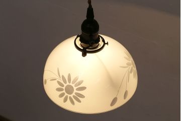 アンティーク照明　昭和レトロ　華やぐ空間を演出してくれる切子電笠照明(天井照明、吊り下げ照明、ペンダントライト)(R-048462)