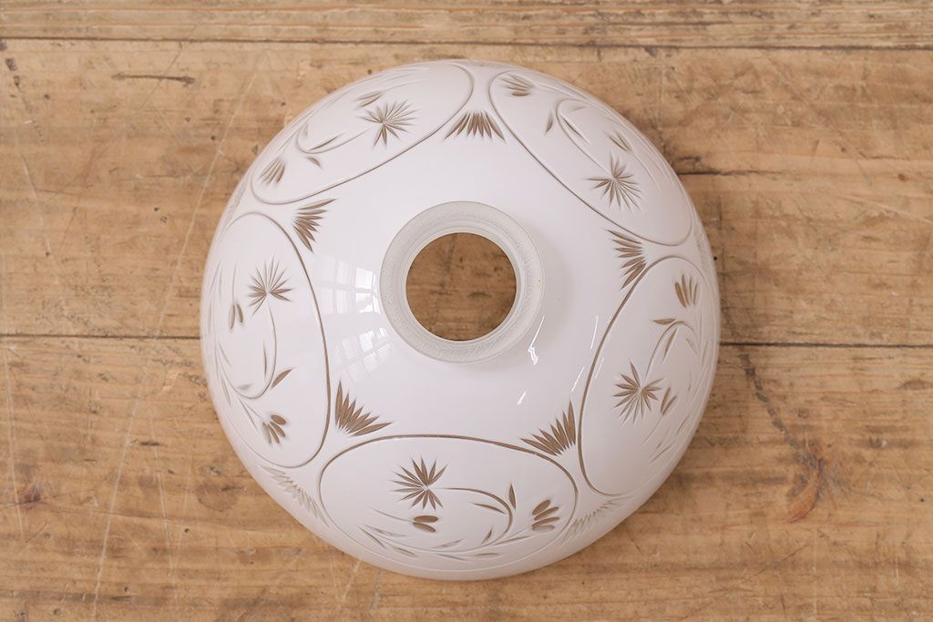 アンティーク照明　端正な美しさが際立つ爽やかな切子ガラス電笠照明　レプリカ(被せガラス、天井照明、吊り下げ照明、ペンダントライト)(R-048465)