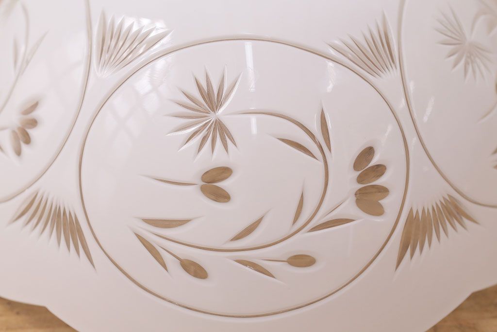 アンティーク照明　端正な美しさが際立つ爽やかな切子ガラス電笠照明　レプリカ(被せガラス、天井照明、吊り下げ照明、ペンダントライト)(R-048465)