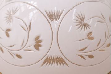 アンティーク照明　端正な美しさが際立つ爽やかな切子ガラス電笠照明　レプリカ(被せガラス、天井照明、吊り下げ照明、ペンダントライト)(R-048465)