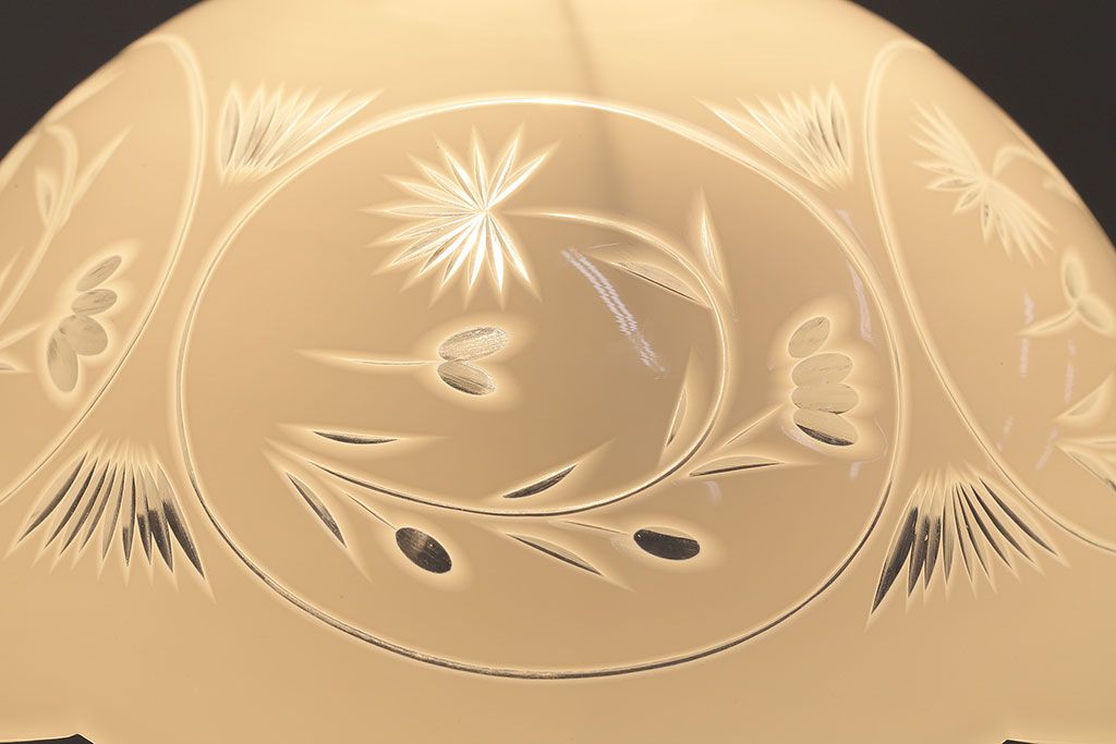 アンティーク照明　端正な美しさが際立つ爽やかな切子ガラス電笠照明　レプリカ(被せガラス、天井照明、吊り下げ照明、ペンダントライト)(R-048466)