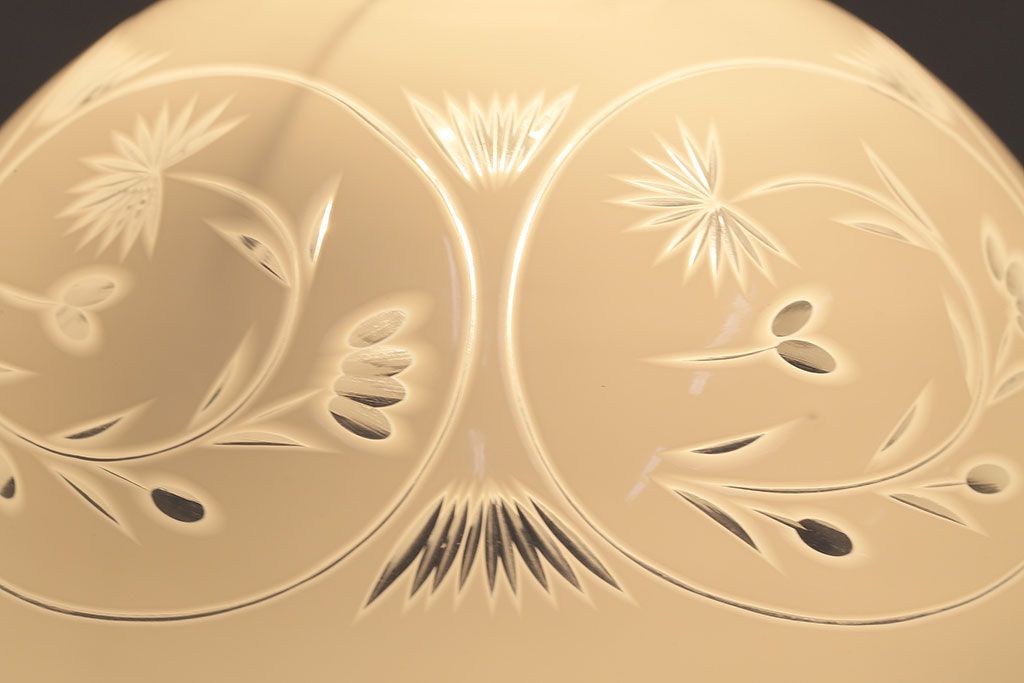 アンティーク照明　端正な美しさが際立つ爽やかな切子ガラス電笠照明　レプリカ(被せガラス、天井照明、吊り下げ照明、ペンダントライト)(R-048466)