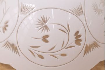 アンティーク照明　端正な美しさが際立つ爽やかな切子ガラス電笠照明　レプリカ(被せガラス、天井照明、吊り下げ照明、ペンダントライト)(R-048466)