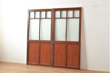 アンティーク建具　ノスタルジックな空間づくりに活躍するガラス戸2枚セット(引き戸、建具)(R-048471)