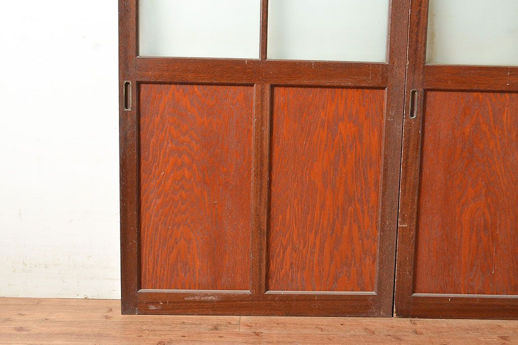 アンティーク建具　ノスタルジックな空間づくりに活躍するガラス戸2枚セット(引き戸、建具)(R-048471)