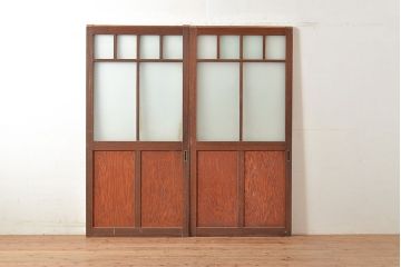 アンティーク建具　ノスタルジックな空間づくりに活躍するガラス戸2枚セット(引き戸、建具)(R-048471)