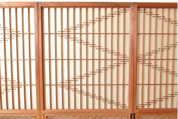 ヴィンテージ建具　細やかな意匠が施されたデザインが目を引く組子入り障子戸4枚セット(引き戸、建具、ビンテージ)(R-048473)