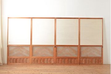 ヴィンテージ建具　細やかな意匠が施されたデザインが目を引く組子入り障子戸4枚セット(引き戸、建具、ビンテージ)(R-048473)