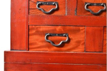 和製アンティーク　希少・美品!赤みがかった色味が上質な雰囲気を醸し出す水屋箪笥サイドボード(7尺水屋箪笥、収納棚、戸棚、サイドキャビネット)(R-048476)