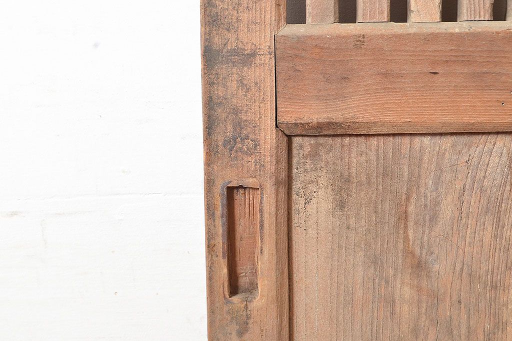 アンティーク建具　枠ヒノキ材・腰板ケヤキ材　経年によって増した味わいが魅力の蔵戸(引き戸、玄関戸)(R-048480)