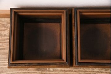 和製アンティーク　指物工芸品　桐材・桑材・黒柿材　高級品!桐の木目が綺麗な角火鉢2つセット(木製火鉢、手あぶり)(R-048500)