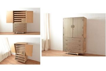 中古　国産　衣装盆付き　小物収納に便利!小引き出しが付いた総桐箪笥(着物箪笥、引き出し、和タンス、衣装箪笥、桐たんす)(R-048515)