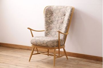 ヴィンテージ家具　ERCOL(アーコール)　エバーグリーン　エレガントな雰囲気漂う1人掛けイージーチェア(ラウンジチェア、アームチェア、椅子、ソファ、ビンテージ)(R-048538)