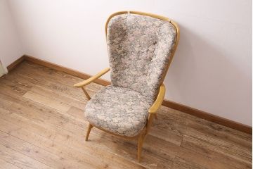 ヴィンテージ家具　ERCOL(アーコール)　エバーグリーン　エレガントな雰囲気漂う1人掛けイージーチェア(ラウンジチェア、アームチェア、椅子、ソファ、ビンテージ)(R-048538)
