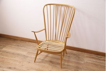 ヴィンテージ家具　ERCOL(アーコール)　エバーグリーン　エレガントな雰囲気漂う1人掛けイージーチェア(ラウンジチェア、アームチェア、椅子、ソファ、ビンテージ)(R-048538)