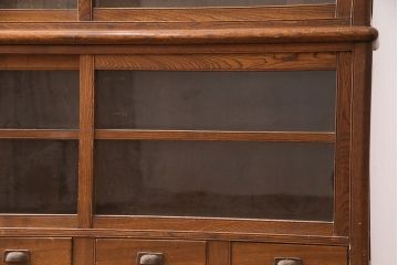 アンティーク家具　栓材　味わい深い木肌とレトロな引手が魅力の戸棚(キャビネット、ガラス戸棚、引き出し、収納棚、食器棚)(R-048546)
