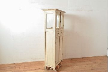 和製アンティーク　昭和初期　珍しいデザインのペイントキャビネット(デンタルケース、デンタルキャビネット、ケビント、ガラスケース、戸棚)(R-048553)