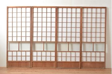 アンティーク建具　落ち着きのある和空間を演出してくれる升格子障子戸4枚セット(引き戸、建具)(R-048556)