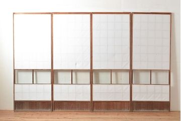 アンティーク建具　落ち着きのある和空間を演出してくれる升格子障子戸4枚セット(引き戸、建具)(R-048556)
