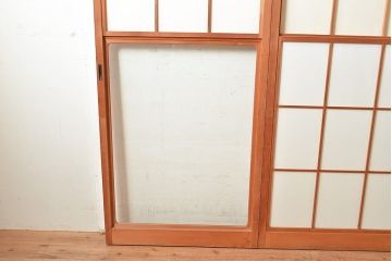 アンティーク建具　情緒溢れる和の雰囲気漂う雪見障子戸4枚セット(摺り上げ障子戸、引き戸、擦り上げ障子戸、擦上障子戸、建具)(R-048557)