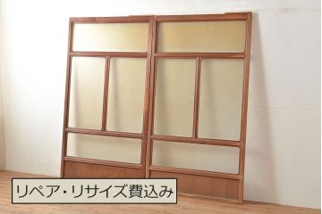 アンティーク建具　結霜ガラスが懐かしさを漂わせるガラス戸2枚セット(引き戸、建具)(R-048558)