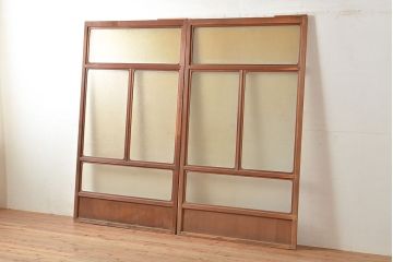 アンティーク建具　結霜ガラスが懐かしさを漂わせるガラス戸2枚セット(引き戸、建具)(R-048558)