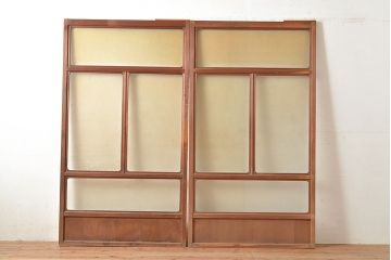 アンティーク建具　結霜ガラスが懐かしさを漂わせるガラス戸2枚セット(引き戸、建具)(R-048558)