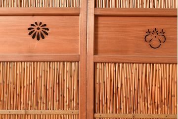 アンティーク建具　爽涼な佇まいが風情ある御簾戸2枚セット(建具、簾戸、簀戸、葭戸、夏障子、すど、葦戸)(R-048559)