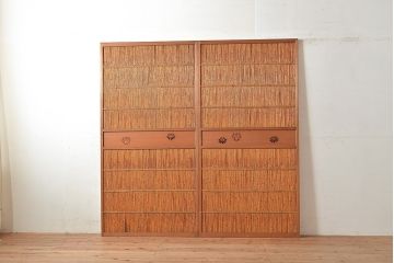アンティーク建具　上品な透かし彫りが風情漂う御簾戸2枚セット(建具、簾戸、簀戸、葭戸、夏障子、すど、葦戸)(R-048560)