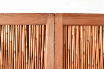 アンティーク建具　上品な透かし彫りが風情漂う御簾戸2枚セット(建具、簾戸、簀戸、葭戸、夏障子、すど、葦戸)(R-048560)