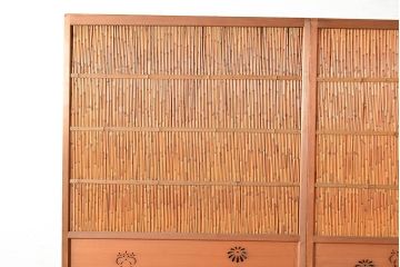 アンティーク建具　上品な透かし彫りが風情漂う御簾戸2枚セット(建具、簾戸、簀戸、葭戸、夏障子、すど、葦戸)(R-048560)