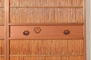 アンティーク建具　上品な透かし彫りが風情漂う御簾戸2枚セット(建具、簾戸、簀戸、葭戸、夏障子、すど、葦戸)(R-048560)