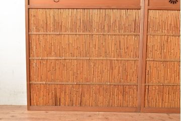 アンティーク建具　上品な透かし彫りが風情漂う御簾戸2枚セット(建具、簾戸、簀戸、葭戸、夏障子、すど、葦戸)(R-048560)