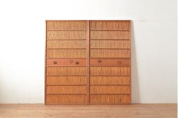 アンティーク建具　上品な透かし彫りが風情漂う御簾戸2枚セット(建具、簾戸、簀戸、葭戸、夏障子、すど、葦戸)(R-048560)