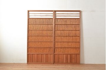 アンティーク建具　様々な採光と通風を感じることができる御簾戸2枚セット(建具、簾戸、簀戸、葭戸、夏障子、すど、葦戸)(R-048561)