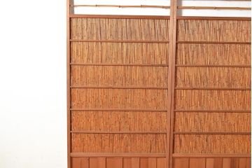 アンティーク建具　様々な採光と通風を感じることができる御簾戸2枚セット(建具、簾戸、簀戸、葭戸、夏障子、すど、葦戸)(R-048561)