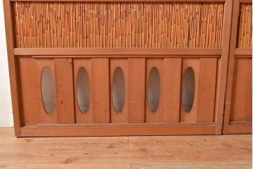 アンティーク建具　様々な採光と通風を感じることができる御簾戸2枚セット(建具、簾戸、簀戸、葭戸、夏障子、すど、葦戸)(R-048561)
