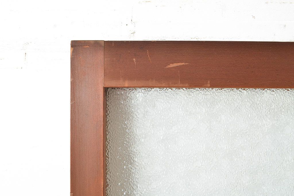 ヴィンテージ建具　昭和中期　2種類のレトロなガラスで違った輝きを楽しめる木製ドア1枚　(R-048564)