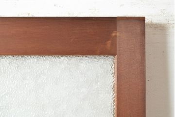 ヴィンテージ建具　昭和中期　2種類のレトロなガラスで違った輝きを楽しめる木製ドア1枚　(R-048564)