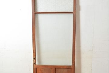 ヴィンテージ建具　昭和中期　2種類のレトロなガラスで違った輝きを楽しめる木製ドア1枚　(R-048564)