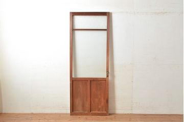 ヴィンテージ建具　昭和中期　2種類のレトロなガラスで違った輝きを楽しめる木製ドア1枚　(R-048564)