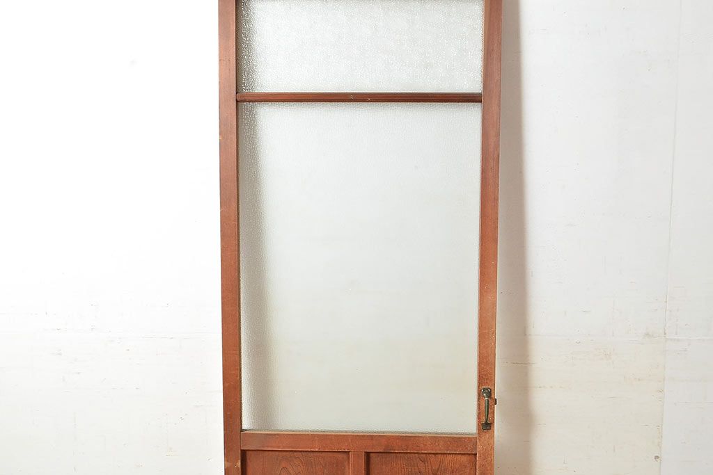 ヴィンテージ建具　昭和中期　2種類のレトロなガラスで違った輝きを楽しめる木製ドア1枚　(R-048564)