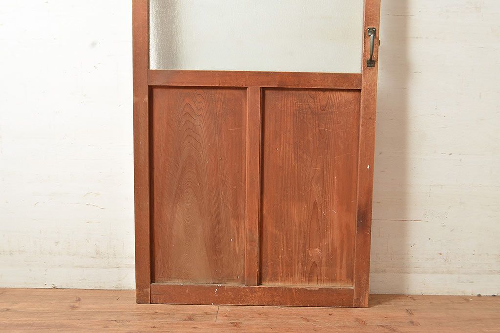 ヴィンテージ建具　昭和中期　2種類のレトロなガラスで違った輝きを楽しめる木製ドア1枚　(R-048564)