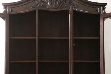 フランスヴィンテージ　豪華な装飾が目を引くウォールナット材製のキャビネット(収納棚、戸棚、食器棚、ビンテージ)(R-048568)