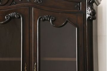フランスヴィンテージ　豪華な装飾が目を引くウォールナット材製のキャビネット(収納棚、戸棚、食器棚、ビンテージ)(R-048568)