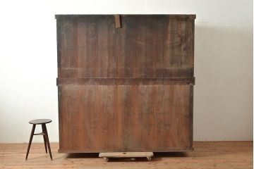 和製アンティーク　前面ヒノキ材　明治・大正期の重ね箪笥(水屋箪笥、収納箪笥、夜具箪笥、布団箪笥)(R-048571)