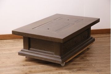 中古　高級品!　鉄刀木(タガヤサン)　内部銅製 美しい木目が魅力の関西火鉢(ローテーブル、長火鉢、座卓、リビングテーブル、囲炉裏)(R-048576)